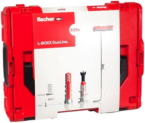 fischer Duopower L Boxx Skrzynka Asortymentowa Kołki Do Płyt Gipsowo Kartonowych, Cegieł I Betonu, Średnica 6,8,10, Odporne Na Uderzenia Składane Pudełko, Czerwony / Szary, 833 sztuki fischer Duopower L Boxx Skrzynka Asortymentowa Kołki Do Płyt Gipsowo Kartonowych, Cegieł I Betonu, Średnica 6,8,10, Odporne Na Uderzenia Składane Pudełko, Czerwony / Szary, 833 sztuki