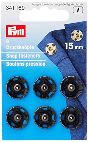 Prym Mosiądz Czarny (15mm) Przyszywać Kłapnięcie Elementy Złączne 6 Sztuki - obrazek 1