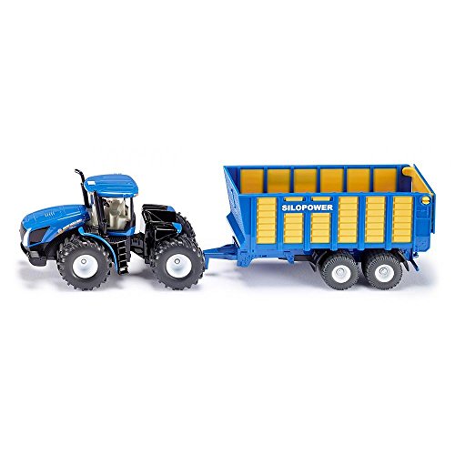 siku 1947, New Holland Tractor with Silage Trailer, 1:50; Metal/Plastic, Blue, Multifunctional - obrazek 1