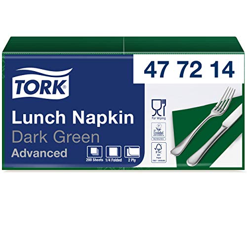 Tork 477214 serwetki obiadowe ciemnozielone / 2 warstwowe na małe potrawy i przekąski/Zaawansowana jakość 10 x 200 (2000) papierowe 32,6 33 cm (szer. dł.) składane 1/4