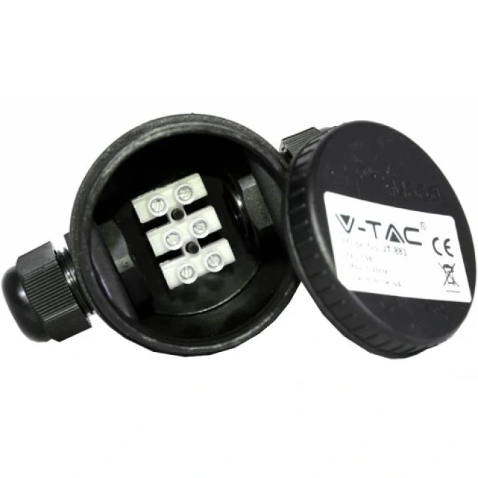 Mufa kablowa z dławikami na kable do 3x2,5mm2 hermetyczna IP66 UV prosta okrągła czarna V‑TAC - obrazek 2
