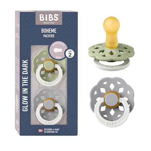 BIBS Boheme Natural Rubber Night Size 2: 6+ months smoczek Sage / Cloud 2 szt.