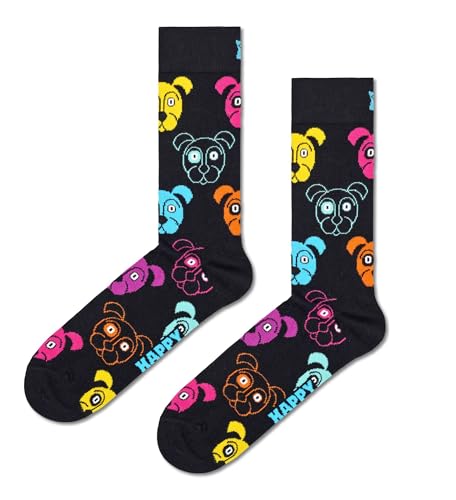 Happy Socks Dog Sock, kolorowe i zabawne, skarpetki dla mężczyzn kobiet, Czarny Żółty Pomarańczowy Różowy (41 46) - obrazek 1