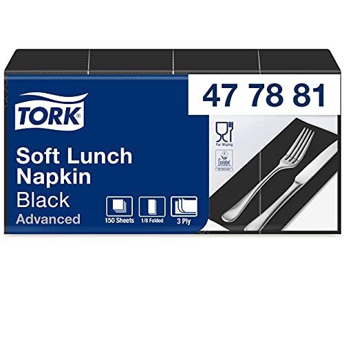 Tork 477881 Soft serwetki obiadowe czarne 1na8 składane na 3 warstwowe, wstępnie złożone do małych potraw lub przekąsek Advanced Quality - obrazek 1