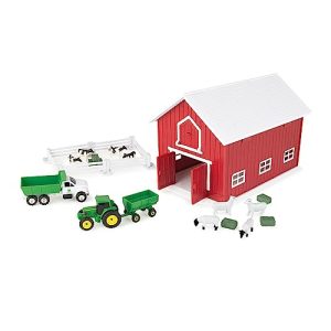 John Deere Britains 24 częściowy zestaw zabawek ze zwierzętami hodowlanymi, pojazdami i czerwoną stodołą (skala 1:64), stodoła z wbudowanym uchwytem do przechowywania, zabawka dla dzieci w wieku od 3 John Deere Britains 24 częściowy zestaw zabawek ze zwierzętami hodowlanymi, pojazdami i czerwoną stodołą (skala 1:64), stodoła z wbudowanym uchwytem do przechowywania, zabawka dla dzieci w wieku od 3