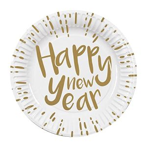 Boland 13454 – talerze imprezowe Happy New Year, 10 sztuk, rozmiar 23 cm, naczynia imprezowe, 100% papier, sylwester, nowy rok, wymiana roku Boland 13454 – talerze imprezowe Happy New Year, 10 sztuk, rozmiar 23 cm, naczynia imprezowe, 100% papier, sylwester, nowy rok, wymiana roku