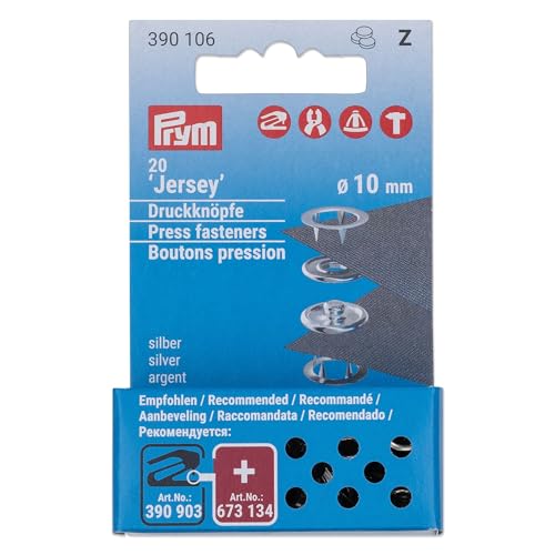 Prym 390106 Bez Szywania Jersey Pierscien Nacisnij Studs Przystawki Laczniki 20 Sztuk, Srednica 10 mm, Srebrna - obrazek 1