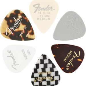 Fender© Kostki gitarowe i basowe „351 Material Medley Picks” różne kolory materiały średnie zestaw 6 szt