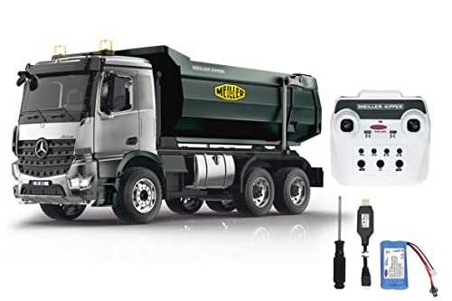 Mercedes Benz Arocs Metal Meiller 1:20 2,4 GHz Siła podnoszenia 15 kg, metalowa skrzynia biegów, 4 koła, zawieszenie zawieszenia, gumowe opony, światło LED/sygnalizacyjne Mercedes Benz Arocs Metal Meiller 1:20 2,4 GHz Siła podnoszenia 15 kg, metalowa skrzynia biegów, 4 koła, zawieszenie zawieszenia, gumowe opony, światło LED/sygnalizacyjne