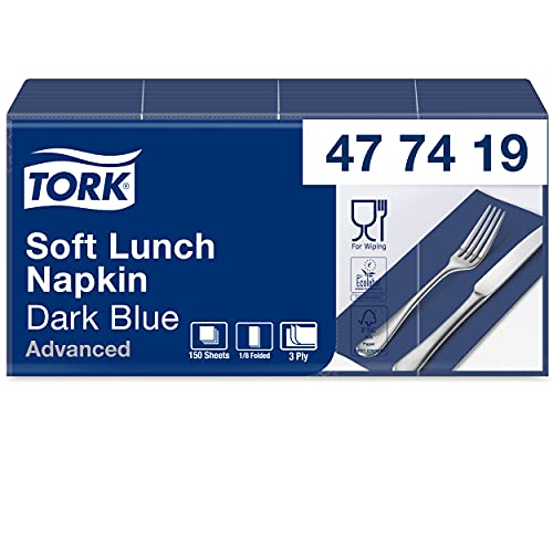 Tork 477419 Soft serwetki obiadowe ciemnoniebieskie 1na8 składane na 3 warstwowe, wstępnie złożone do małych potraw i przekąsek Advanced Quality - obrazek 1