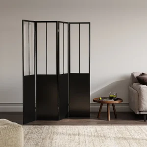 Parawan industrialny z metalu 4-skrzydłowy – szer. 160 x wys. 178 cm – Czarny – KALEVI 2747243 Parawan industrialny z metalu 4-skrzydłowy – szer. 160 x wys. 178 cm – Czarny – KALEVI 2747243