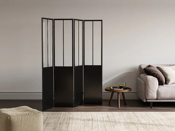 Parawan industrialny z metalu 4-skrzydłowy – szer. 160 x wys. 178 cm – Czarny – KALEVI 2747243