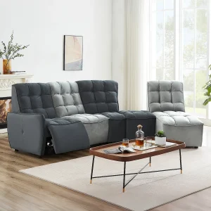 Kanapa narożna modułowa z funkcją relax z jasnoszarego i antracytowego weluru ALFORD 126243