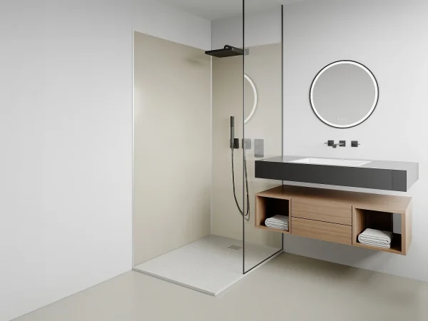 Zestaw 2 paneli ściennych prysznicowych z aluminium w kolorze kości słoniowej z profilami – szer. 90 x szer. 120 x wys. 210 cm – ITZIAR 2895762 Zestaw 2 paneli ściennych prysznicowych z aluminium w kolorze kości słoniowej z profilami – szer. 90 x szer. 120 x wys. 210 cm – ITZIAR 2895762