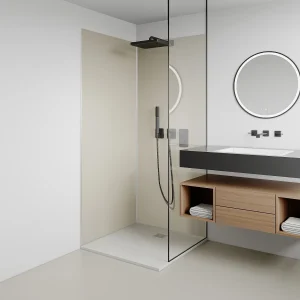 Zestaw 2 paneli ściennych prysznicowych z aluminium w kolorze kości słoniowej z profilami – 2 x szer. 90 x wys. 210 cm – ITZIAR 2895758 Zestaw 2 paneli ściennych prysznicowych z aluminium w kolorze kości słoniowej z profilami – 2 x szer. 90 x wys. 210 cm – ITZIAR 2895758