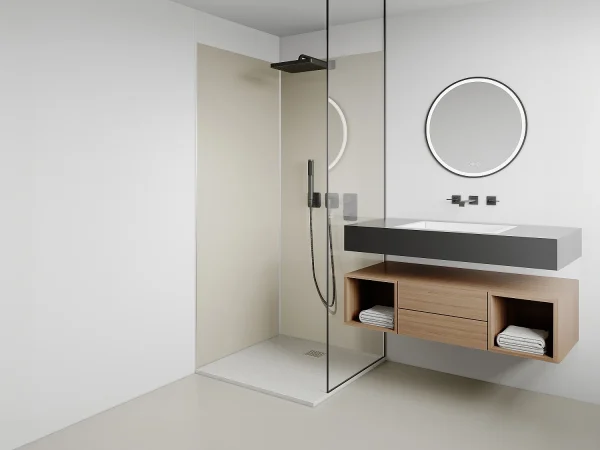 Zestaw 2 paneli ściennych prysznicowych z aluminium w kolorze kości słoniowej z profilami – 2 x szer. 90 x wys. 210 cm – ITZIAR 2895758 Zestaw 2 paneli ściennych prysznicowych z aluminium w kolorze kości słoniowej z profilami – 2 x szer. 90 x wys. 210 cm – ITZIAR 2895758