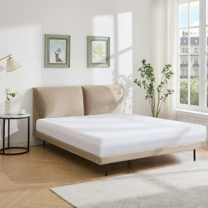 Łóżko 140 x 190 cm – Welur – Taupe + Materac – IBEDIA 3780560 Łóżko 140 x 190 cm – Welur – Taupe + Materac – IBEDIA 3780560