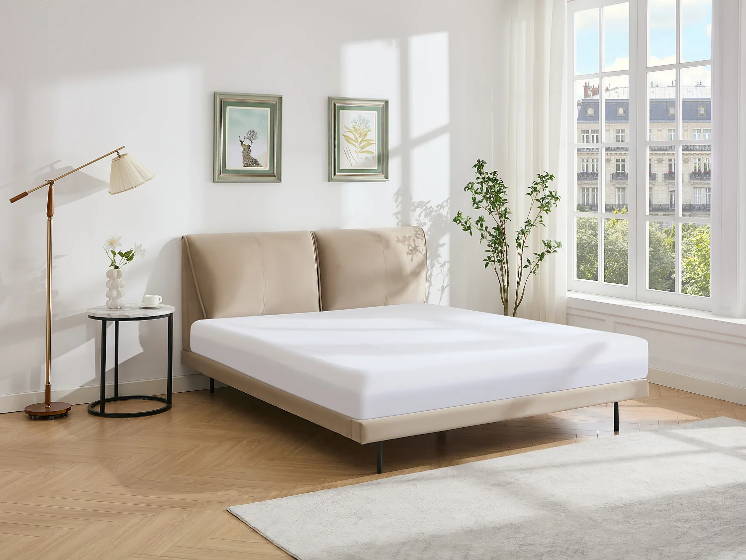 Łóżko 140 x 190 cm - Welur - Taupe + Materac - IBEDIA 3780560 - obrazek 1