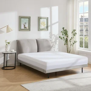 Łóżko 160 x 200 cm – Welur – Szary + Materac – IBEDIA 3780563 Łóżko 160 x 200 cm – Welur – Szary + Materac – IBEDIA 3780563