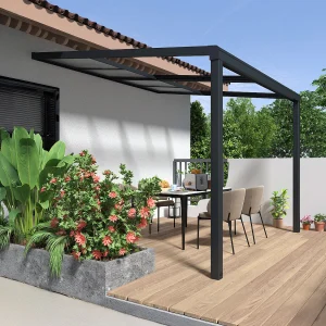 Pergola przyścienna z rozsuwanym dachem – 9 m² – antracytowy – IZEDA 3465238 Pergola przyścienna z rozsuwanym dachem – 9 m² – antracytowy – IZEDA 3465238