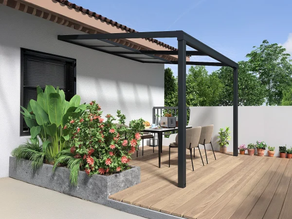 Pergola przyścienna z rozsuwanym dachem – 9 m² – antracytowy – IZEDA 3465238 Pergola przyścienna z rozsuwanym dachem – 9 m² – antracytowy – IZEDA 3465238