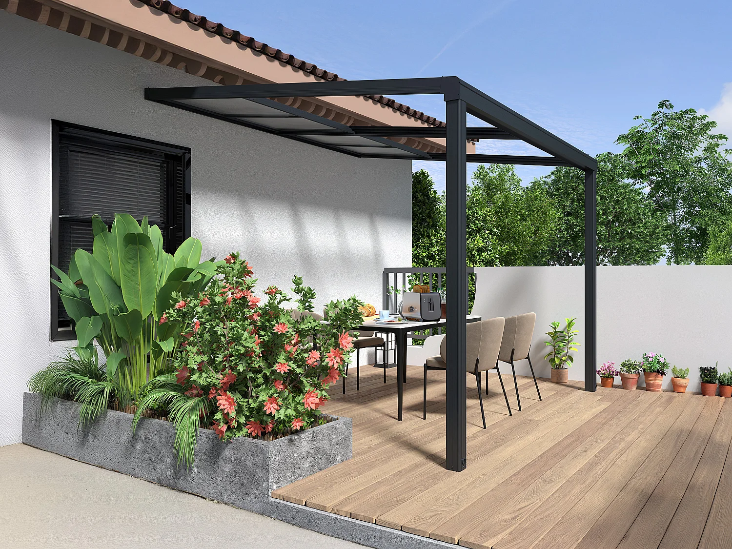 Pergola przyścienna z rozsuwanym dachem - 9 m² - antracytowy - IZEDA 3465238 - obrazek 1