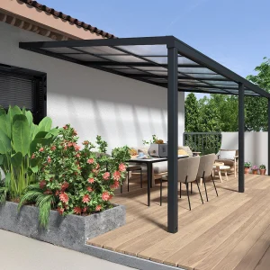 Pergola przyścienna z rozsuwanym dachem – 18 m² – antracytowy – IZEDA 3880372 Pergola przyścienna z rozsuwanym dachem – 18 m² – antracytowy – IZEDA 3880372