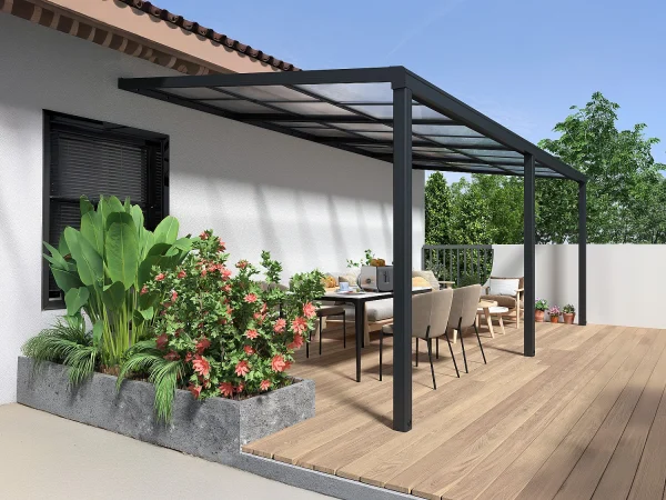 Pergola przyścienna z rozsuwanym dachem – 18 m² – antracytowy – IZEDA 3880372 Pergola przyścienna z rozsuwanym dachem – 18 m² – antracytowy – IZEDA 3880372