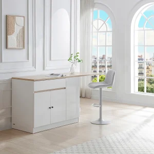Wyspa kuchenna ze schowkiem z MDF – Biały i naturalny – HELOMY 3433854 Wyspa kuchenna ze schowkiem z MDF – Biały i naturalny – HELOMY 3433854