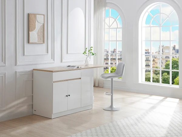 Wyspa kuchenna ze schowkiem z MDF – Biały i naturalny – HELOMY 3433854 Wyspa kuchenna ze schowkiem z MDF – Biały i naturalny – HELOMY 3433854