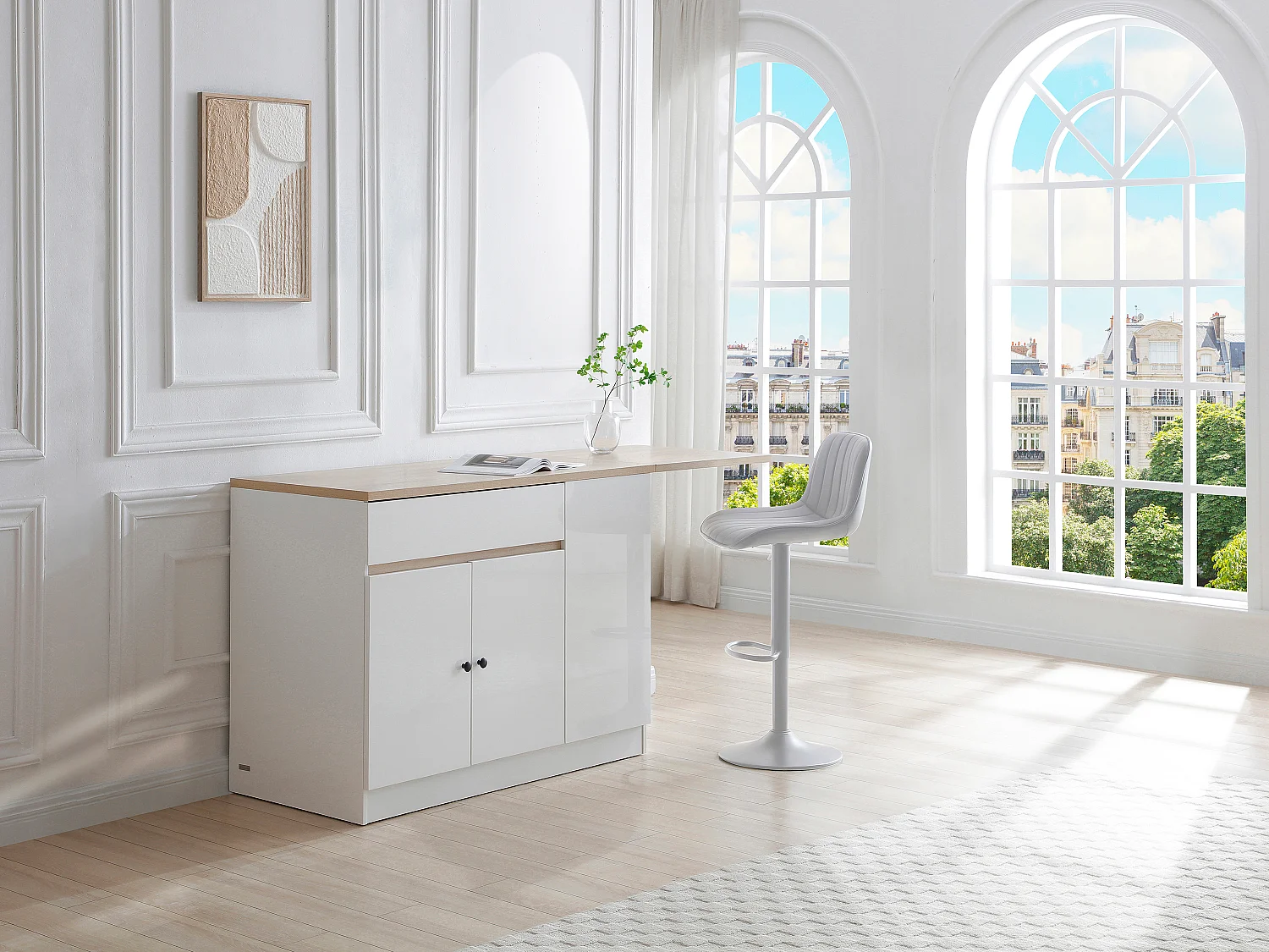 Wyspa kuchenna ze schowkiem z MDF – Biały i naturalny – HELOMY 3433854 - obrazek 1