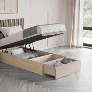 Stelaż ze skrzynią i szufladą 90 x 200 cm – Naturalny jasny – HESTIA marki YSMÉE 3726792 Stelaż ze skrzynią i szufladą 90 x 200 cm – Naturalny jasny – HESTIA marki YSMÉE 3726792