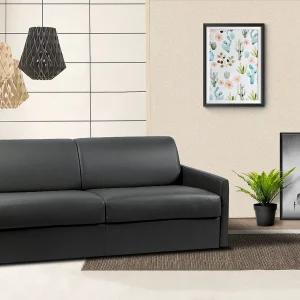 Kanapa 4-osobowa rozkładana typu expres z ekoskóry CALIFE – Czarny – Miejsce do spania 160 cm – Materac 18 cm 129515 Kanapa 4-osobowa rozkładana typu expres z ekoskóry CALIFE – Czarny – Miejsce do spania 160 cm – Materac 18 cm 129515