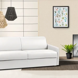 Kanapa 4-osobowa rozkładana typu expres z ekoskóry CALIFE – Biały – Miejsce do spania 160 cm – Materac 18 cm 129523 Kanapa 4-osobowa rozkładana typu expres z ekoskóry CALIFE – Biały – Miejsce do spania 160 cm – Materac 18 cm 129523