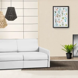 Kanapa 3-osobowa rozkładana typu expres z ekoskóry CALIFE – Biały – Miejsce do spania 140 cm – Materac 18 cm 129489 Kanapa 3-osobowa rozkładana typu expres z ekoskóry CALIFE – Biały – Miejsce do spania 140 cm – Materac 18 cm 129489