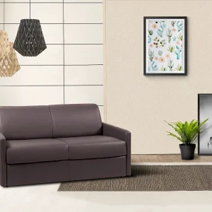Kanapa 3-osobowa rozkładana typu expres z ekoskóry CALIFE – Brązowy – Miejsce do spania 140 cm – Materac 14 cm 129405 Kanapa 3-osobowa rozkładana typu expres z ekoskóry CALIFE – Brązowy – Miejsce do spania 140 cm – Materac 14 cm 129405