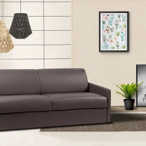 Kanapa 4-osobowa rozkładana typu expres z ekoskóry CALIFE – Brązowy – Miejsce do spania 160 cm – Materac 18 cm 129517 Kanapa 4-osobowa rozkładana typu expres z ekoskóry CALIFE – Brązowy – Miejsce do spania 160 cm – Materac 18 cm 129517