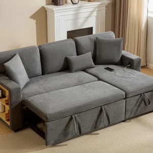 Kanapa 215x133x85cm – z portem USB – z miejscem do przechowywania – z funkcją łóżka – szara 4066939 Kanapa 215x133x85cm – z portem USB – z miejscem do przechowywania – z funkcją łóżka – szara 4066939