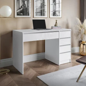 Biurko z 5 szufladami – Biały z połyskiem – JENEMI 3709041 Biurko z 5 szufladami – Biały z połyskiem – JENEMI 3709041