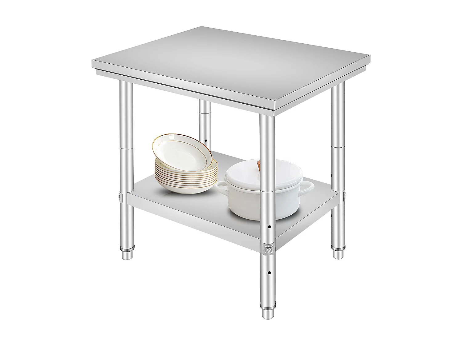 Stół Pracy z Stali Nierdzewnej 60x76x80 cm, 2 Poziomy, do Przygotowania Kuchni z Żywnością i Posiłkami, Hotele, Biura, Szpitale 4083802 - obrazek 1