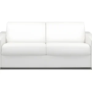 Kanapa 4-osobowa z ekspresowym mechanizmem rozkładania z ekoskóry CALITO – Biały – Wymiary miejsca do spania: 160 cm – Materac 16 cm – mémoire de forme 134261