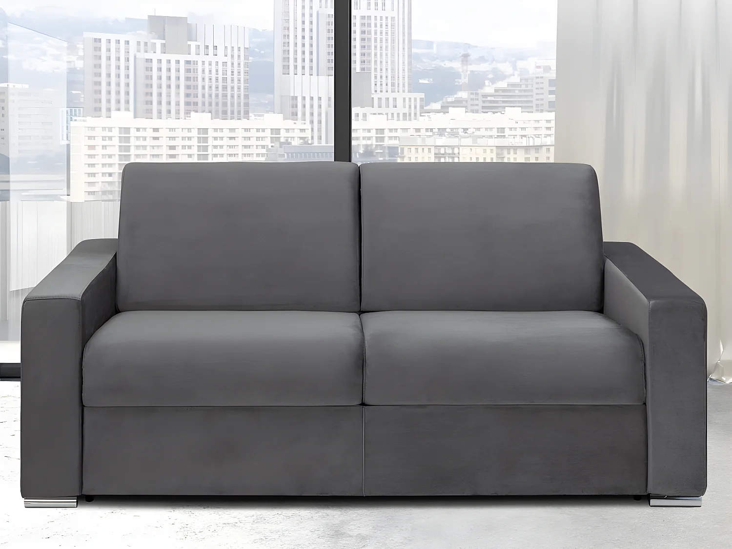 Kanapa 3-osobowa z ekspresowym mechanizmem rozkładania z weluru CALITO - Antracytowy - Wymiary miejsca do spania: 140 cm - Materac 18 cm z pamięcią kształtu 134087 - obrazek 1