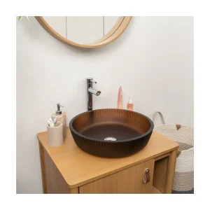 HONNY 42cm okrągła umywalka nablatowa ze szkła mrożonego teksturowanego 4079207 HONNY 42cm okrągła umywalka nablatowa ze szkła mrożonego teksturowanego 4079207