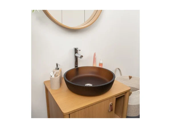 HONNY 42cm okrągła umywalka nablatowa ze szkła mrożonego teksturowanego 4079207 HONNY 42cm okrągła umywalka nablatowa ze szkła mrożonego teksturowanego 4079207
