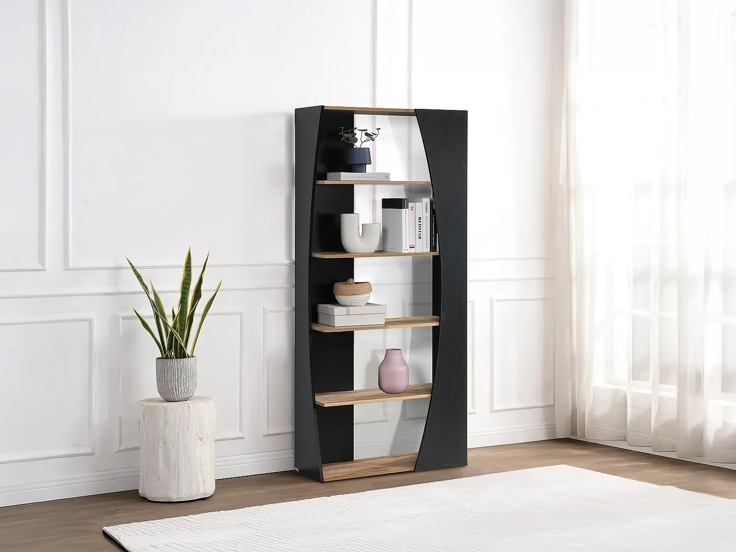 Biblioteczka z 5 półkami - Czarny i Naturalny - JILORA 3583149 - obrazek 1