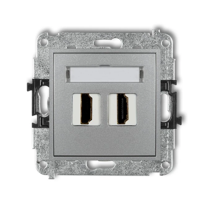 MINI Mechanizm gniazda podwójnego HDMI 2.0 srebrny metalik 7MHDMI‑4 - obrazek 1