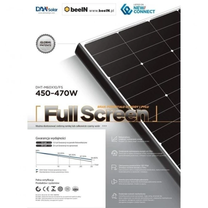 Moduł fotowoltaiczny 460Wp DAH Solar DHT‑M60X10/FS‑460W‑FULL SCREEN‑BF 1903x1134x30