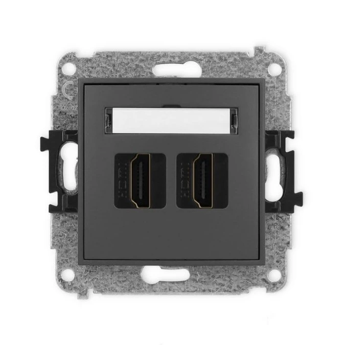 MINI Mechanizm gniazda podwójnego HDMI 2.1, 8K grafitowy mat 28MHDMI‑6 - obrazek 1