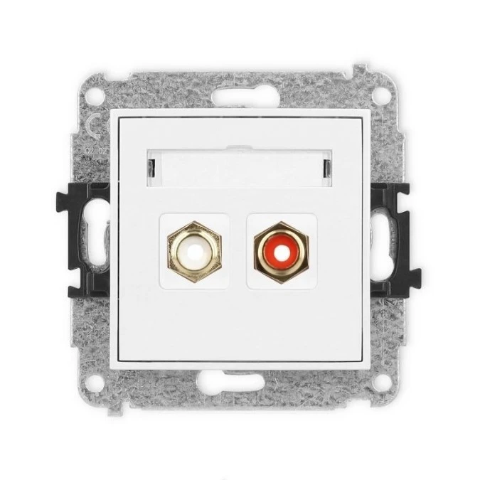 MINI Mechanizm gniazda podwójnego RCA (typu cinch ‑ biały i czerwony, pozłacany) biały mat 25MGRCA‑2 - obrazek 1