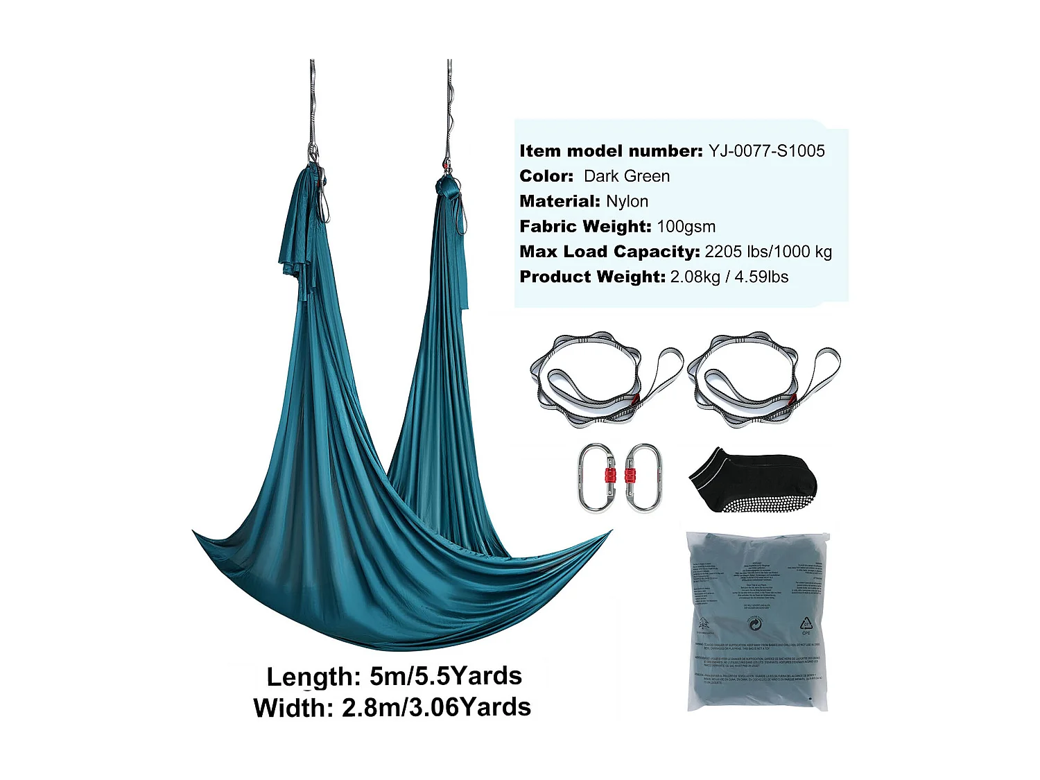 Hamak Powietrzny Do Jogi SucceBuy Hamak Do Jogi Powietrzny 5,5 Metra Nylon Zawieszony Sling Inwersja Zielony 4194122 - obrazek 1